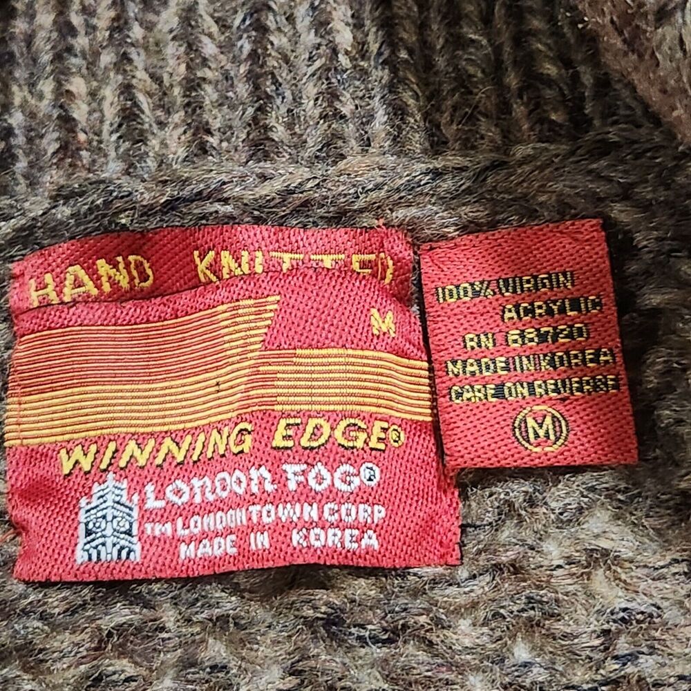 VTG Hand Knit Cowichan Thunderbird Mens M Medium Shawl Collar Eagle‎ Sweater - Picture 7 of 10